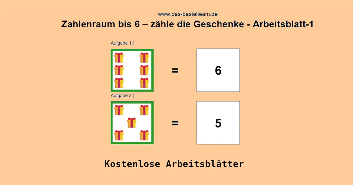 Mengen erfassen – Zahlenraum bis 6 | Geschenk-Motiv | Kostenlose