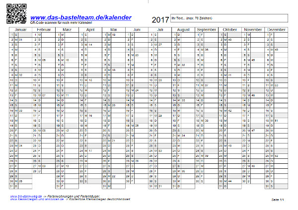 Kalender auf eine Seite (Jahreskalender)