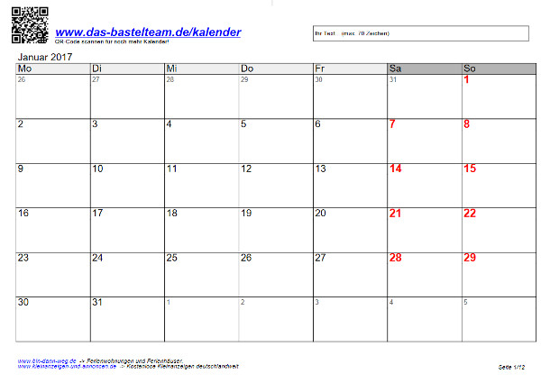 Kalender auf 12 Seiten (Monatskalender)