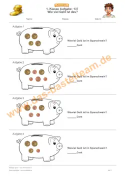 Arbeitsblatt Vorschau Geld zählen 1. Klasse