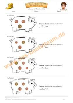 Arbeitsblatt Vorschau Geld zählen mit Münzen