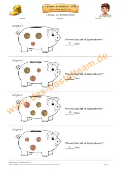 Arbeitsblatt Vorschau Geld zählen bis 100 Cent