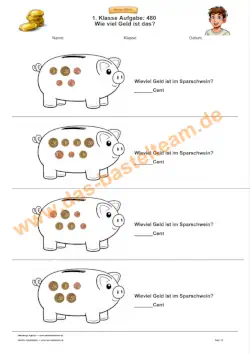 Arbeitsblatt Vorschau Geld zählen 1. Klasse