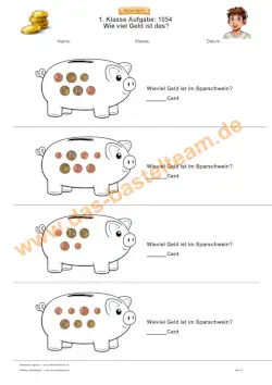 Arbeitsblatt Vorschau Geld zählen mit Münzen