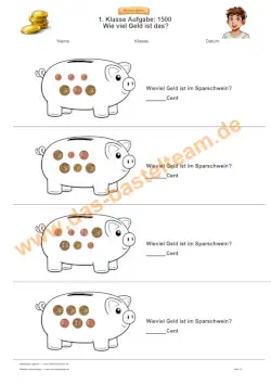 Arbeitsblatt Vorschau Geld zählen über 1 Euro