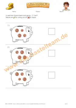 Arbeitsblatt Vorschau Geld zählen 1. Klasse
