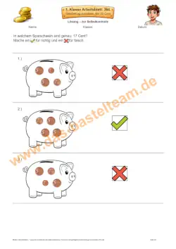 Arbeitsblatt Lösung Vorschau Geld zählen mit Münzen