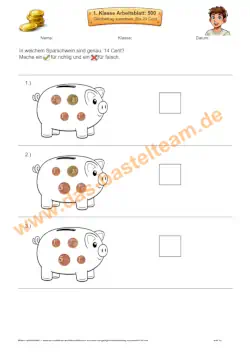 Arbeitsblatt Vorschau Geld zählen bis 20 Cent