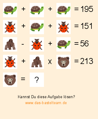 Rechenrätsel mit Tierbildern