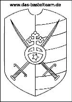 Ausmalbild Ritterschild mit Säbel und Schwert