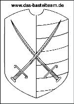 Ausmalbild Ritterschild mit Säbel und Schwert
